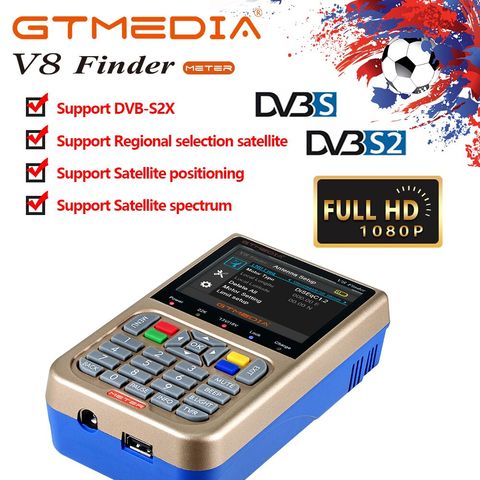 GT MEDIA V8 Satellite Finder Meter DVB-S/DVB-S2X Parabol Locator Finder Satellite FTA Satellite Receiver Digital TV HD 3.5 