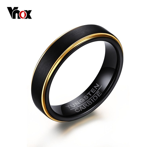 Vnox Black Tungsten Rings for Men 5MM Thin Gold-color Wedding Rings for Male Jewelry ► Photo 1/6