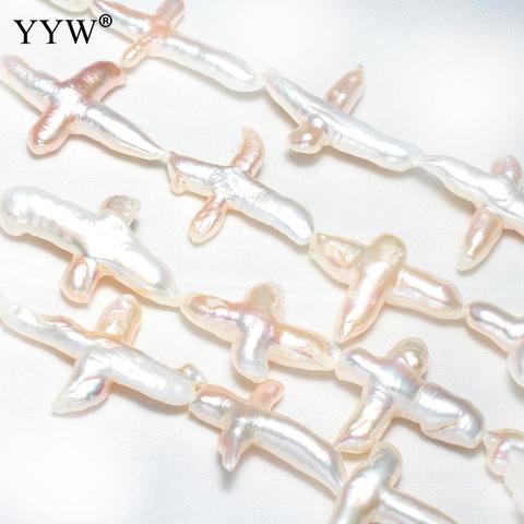 Special Cross Shape White Cultured Baroque Freshwater Pearl Beads 25-40mm DIY Women 's Bracelet Earring Hole 0.8mm 15inch ► Photo 1/5