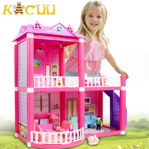 Baby DIY Doll house Toys Pink Assemble Princess Villa Handmade Construction Casa Miniature Furniture Dollhouse For Children Gift ► Photo 1/6