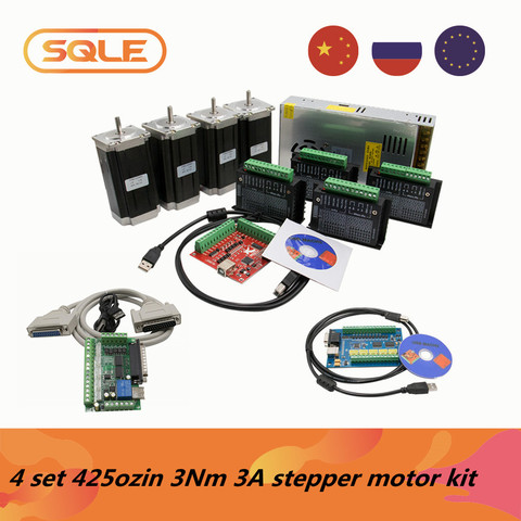 4 set 112mm 3Nm 3A Nema23 stepper motor kit:4 pcs stepper motor & 4 pcs TB6600 driver & power supply & mach3 motion card ► Photo 1/6