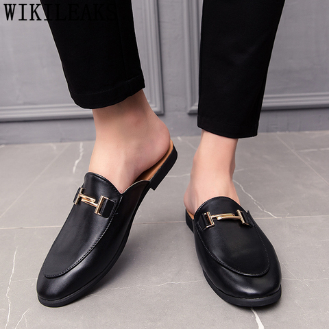 Black Half Shoes For Men Leather Shoes Men Mules Casual Shoes Men Fashion Sapato Social Masculino Mocassin Homme Chaussure 2022 ► Photo 1/6