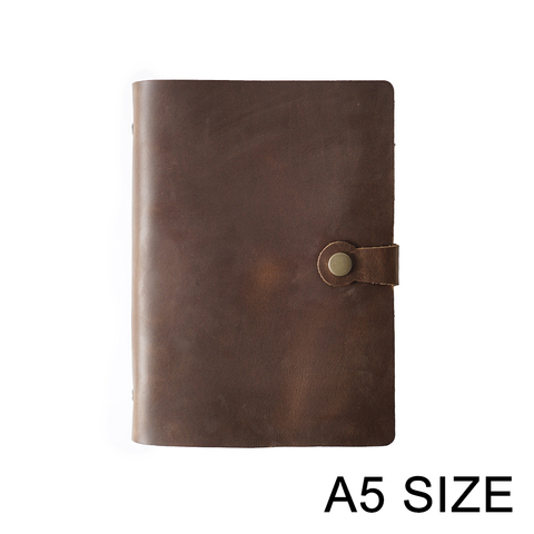 Top Fashion Genuine Leather Rings Notebook A5 Planner With Brass Binder Spiral Sketchbook Snap Button Personal Diary Stationery ► Photo 1/6