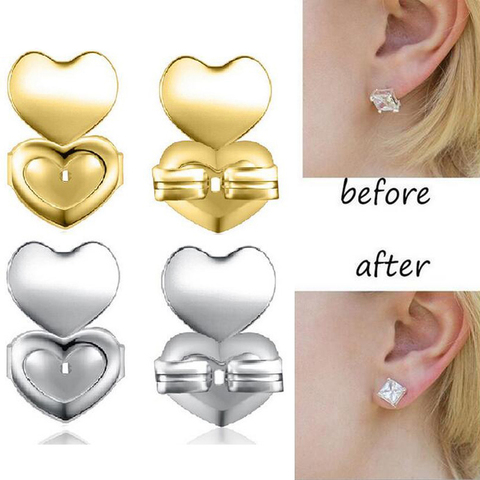Double Love Heart Stud Back Earring Lifters Adjustable Earring Lifts Ear Lobe Ster AM2083 ► Photo 1/6