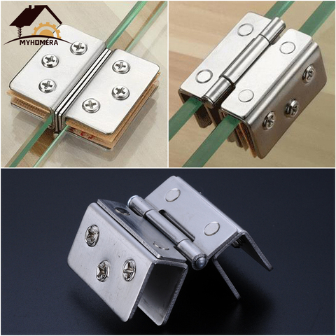 Myhomera Glass Door Hinge Double Sided Clip Stainless Steel Cabinet Cupboard Glass Clamps Clip for 9-12mm Thick Glass 180 Move ► Photo 1/6