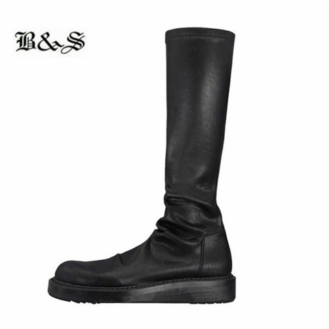 Black& Street 2022 Slim Fit elastic PU quality Knee High sock Boots women punk thick sole increasing rock Boots ► Photo 1/6