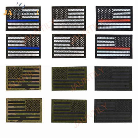 JAUNTILY Reflective American United States USA Flags Laser Cutting Patches Military Tactical Patch Biker Fastener Badges ► Photo 1/6