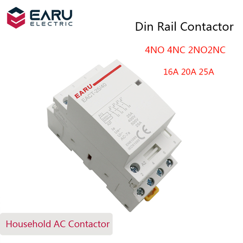 4P 16-25A AC 220V 230V 50/60Hz Din Rail Household AC Modular Contactor Switch Controller 4NO 4NC 2NO 2NC Smart Home House Hotel ► Photo 1/6