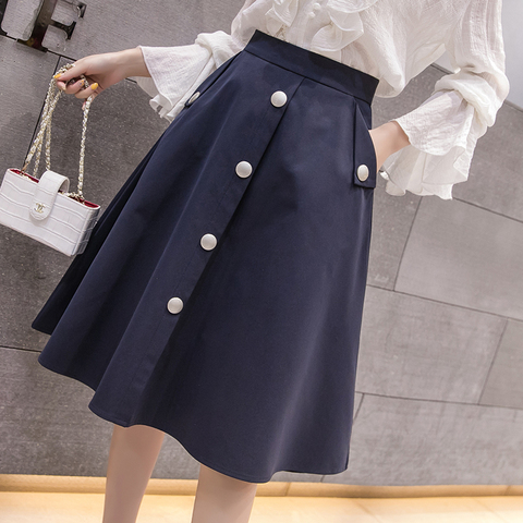 2022 Autumn New Women Midi Skirt Korean Chic Single-breasted A-Line High Waist Skirts Ladies Vintage Casual Umbrella Skirt ► Photo 1/5