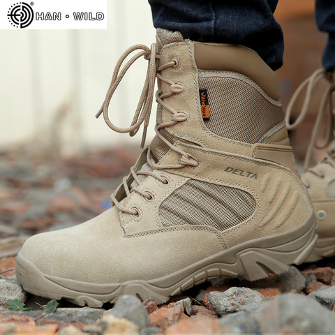 Spring Men Military Army Boots Special Force Waterproof Leather Desert Combat Work Shoes Tactical Ankle Boots Mens ► Photo 1/6