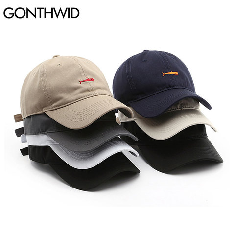 GONTHWID Embroidered Fish Adjustable Baseball Caps Casual Solid Color Cotton Curved Sun Visor Hats Men Women Fashion Sun Hat ► Photo 1/6