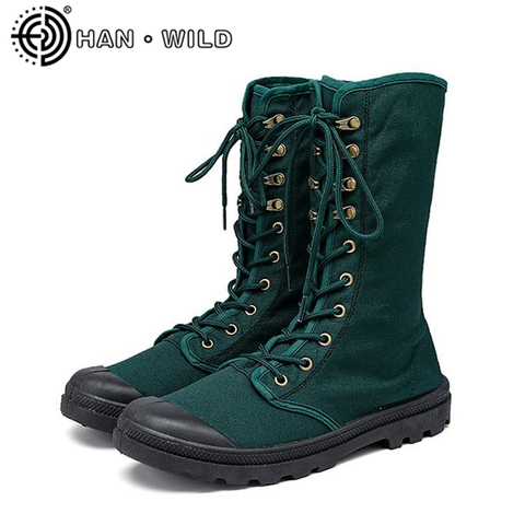 Canvas Men Boots 2022 Spring Fashion Men Casual Shoes Mid-calf Male Military Tactical Boots Comfortable Sneakers ► Photo 1/6