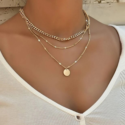 vintage necklace on neck Gold chain Women's jewelry layered accesories for girls clothing aesthetic Gifts fashion Pendant 2022 ► Photo 1/6