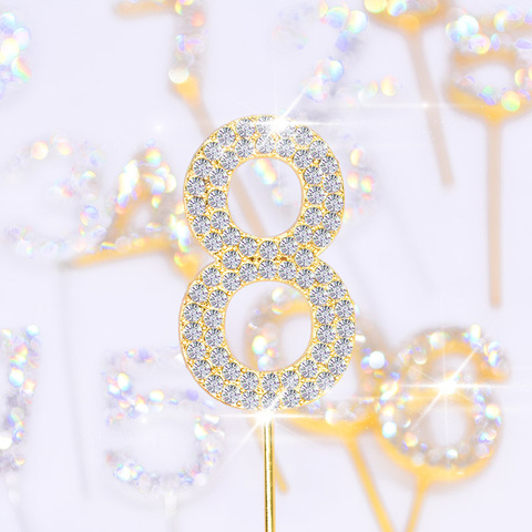 1Pc Glitter Alloy Rhinestone Number Cake Toppers Baby Shower Birthday Decoration Wedding Gold Silver Digital Cakes Dessert Decor ► Photo 1/6