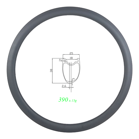 390g SL 700c 38mm asymmetric clincher tubeless road disc carbon rim 25mm wide U shape wheel UD 3K 12K 20H 21H 22H 24H 28H 18mm ► Photo 1/3