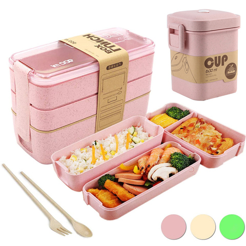 Lunch Box Wheat Straw Microwave Tableware Bento  Lunch Box Wheat Straw 2 - 3  Layers - Aliexpress