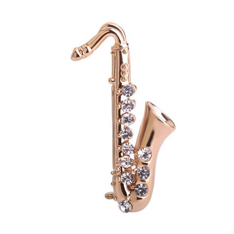 Blucome Saxophone Shape Brooches Small Suit Lapel Pins Crystal Collar Chapter Musician Clothes Decoration Bijoux Kids Corsages ► Photo 1/6