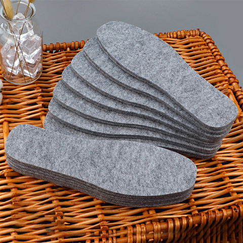 5 Pairs Thermal Wool felt insoles thicken warm insole for men women shoes breathable skin-friendly shoe pad ► Photo 1/6