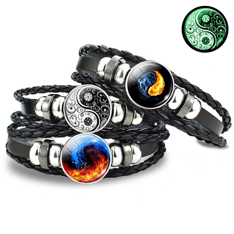 Luminous Yin Yang Braided Leather Bracelet Vintage Tai Chi Kung Fu Sign Snap Button Bracelet Men Women Handmade Accessories ► Photo 1/6