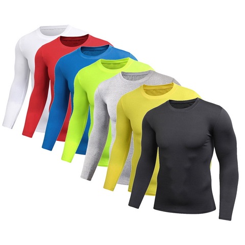 2022 Spring Men's Pure Color Sports Tight Elastic Sweating Quick Drying Long Sleeved Shirt Compression Fitness Shirt ► Photo 1/6