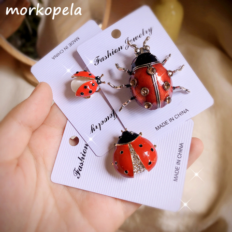 Morkopela Ladybugs Enamel Pin Vintage Rhinestone Insect Brooch JewelryMetal Brooches For Women Men Banquet Party Clothes Pins ► Photo 1/6