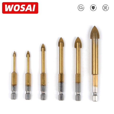 WOSAI Glass Marble Porcelain Spear Head Ceramic Tile Drill Bits Set 6 pcs 4/5/6/8/10/12mm 1/4