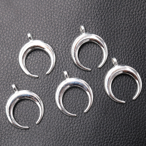 8pcs Charm Horn Bright Silver Color Crescent Moon Metal Pendants Retro Bracelets Necklace DIY Jewelry Handicraft Making 33*27mm ► Photo 1/4