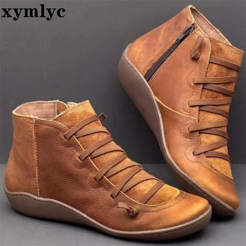 Women Winter Snow Boots Genuine leather Ankle Spring flat Shoes woman Short Vintage Boots With Fur 2022 for women lace up boots ► Photo 1/6