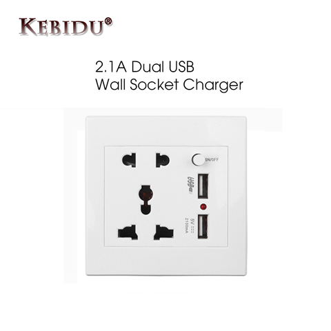 Kebidumei AC 110-250V Universal Wall Socket Panel With 2 USB Port Plug Charger Switch Power Outlet EU US UK AU USB Wall Socket ► Photo 1/6