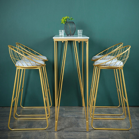 Nordic Bar Stools Simple Bar Chairs Luxury Wrought Iron Backrest Chair Gold High Stool Modern Restaurant Furniture Bar Stool ► Photo 1/6