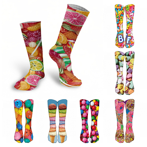1 pairs fruits Patterned candy Chocolate socks 3D happy Printing Unisex funny soft Cotton long socks women Harajuku fashion D136 ► Photo 1/6