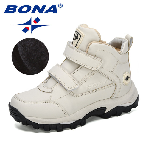 BONA 2022 New Designers Plush Children Casual Sports Shoes High Top Leather Lace Up School Running Shoes Kids Warm Snow Boots ► Photo 1/6