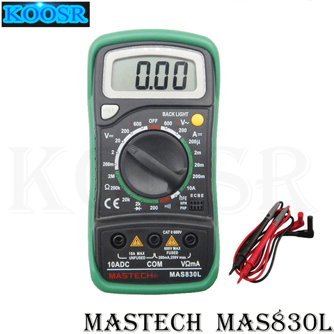 MASTECH MAS830L Mini Handheld LCD Display Digital Multimeter DC Current Tester Backlight Data Hold Continuity Diode hFE Test ► Photo 1/4