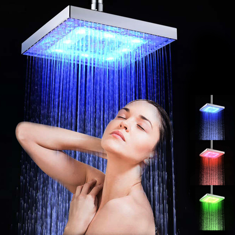 2022 New LED Rainfall Shower Head Square Shower Head Automatically RGB Color-Changing Temperature Sensor Showerhead for Bathroom ► Photo 1/6