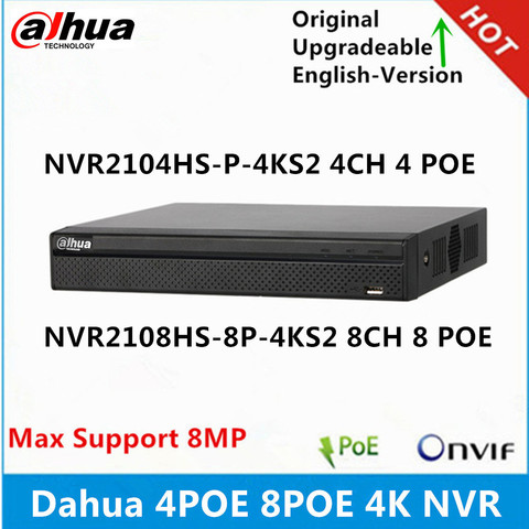 Dahua 4K NVR2104HS-P-4KS2 4CH 4Poe NVR2108HS-8P-4KS2 8CH 8 Poe Ports 1U Network Video Recorder max support 8MP resolution ► Photo 1/4