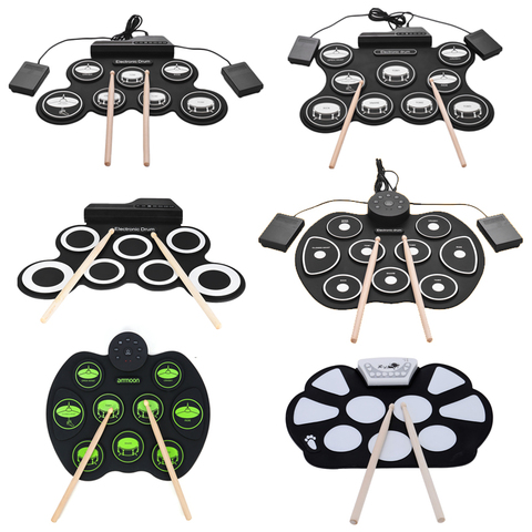 Digital Electronic Drum Kit Compact Size USB Roll-Up Silicon Drum Set 7 Drum Pads with Drumsticks Foot Pedals Drum Accessories ► Photo 1/6