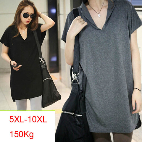 150Kg Plus size women's summer loose batwing short sleeve long T-shirt bust 156cm 5XL 6XL 7XL 8XL 9XL 10XL V-neck modal top ► Photo 1/6