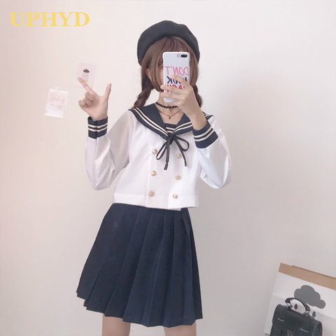 Japanese School Girl Uniform Sailor Dress Suit Blouse Pleated Skirt Cospla