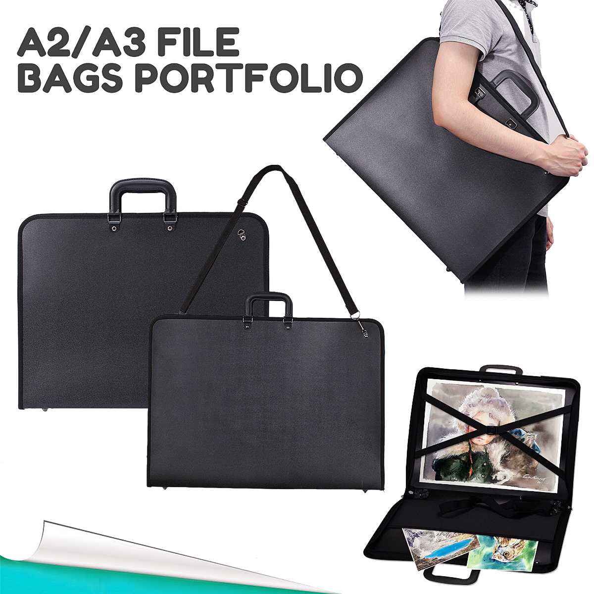 1pcs A2 A3 Vinyl Artist Portfolio Drawing Painting Storage File Folder Plastic Document Carry Case for Art Set Sketch Supplies ► Photo 1/6