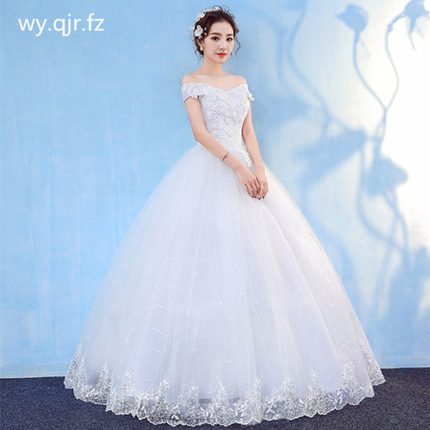 HMHS-090#White Boat Neck Bride wedding dress Ball Gown lace up long wholesale cheap women clothing party dresses 2022 new China ► Photo 1/6