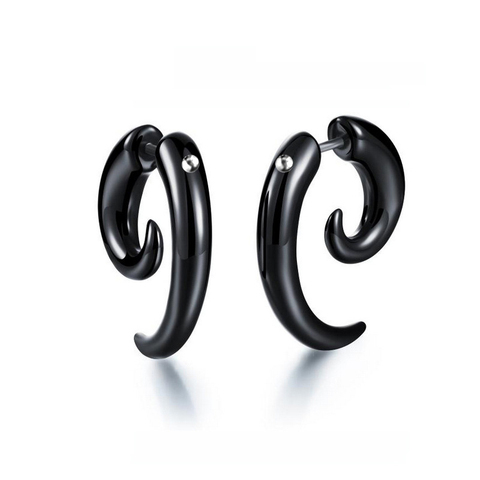 1 piece Punk Acrylic Black Bull Horn Snail Shape Earrings For Men / Women Hip-hop Rock Party Personality Ear Jewelry ► Photo 1/6