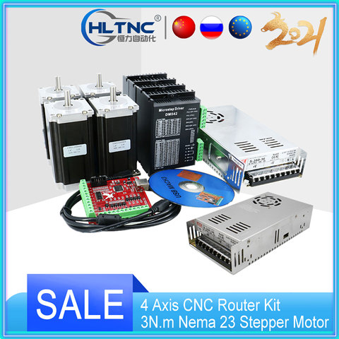 4 Axis CNC Router Kit 3N.m Nema 23 Stepper Motor + DM556 DM542  Stepper Driver + 350W power supply+Mach3 4 axis controller board ► Photo 1/6