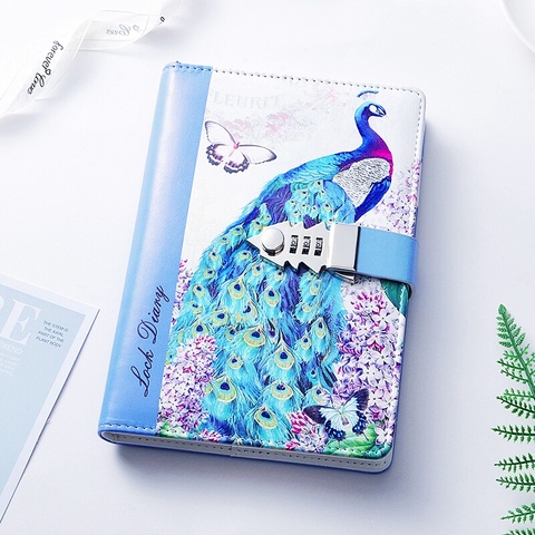 Peacock pattern European style with Lock Notebook Password Notepad Traveler School Journal Diary Stationery Gift 112 sheets A5 ► Photo 1/5