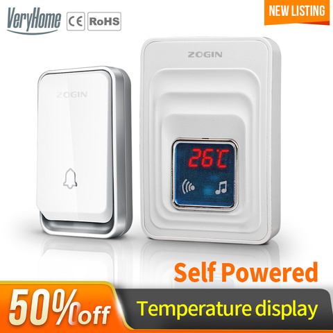 VeryHome self-generating waterproof wireless doorbell receiver battery button EU  AU plug home doorbell Temperature display ► Photo 1/6