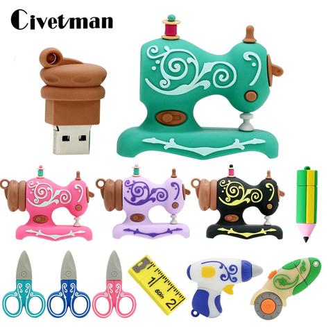 USB Stick 128GB Pendrive 256GB USB Flash Drive 64GB Cartoon Tailor Sewing Machine Scissors Pen Drive 8GB 16GB USB2.0 Memory Disk ► Photo 1/6