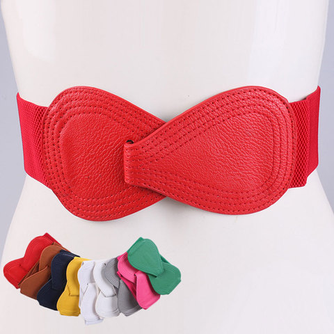 Female Waist Belt Lady Bow Waistbands Fashion Red Elastic Waistband Solid Black White Yellow Wide Belt Faux Leather Corset Belt ► Photo 1/6