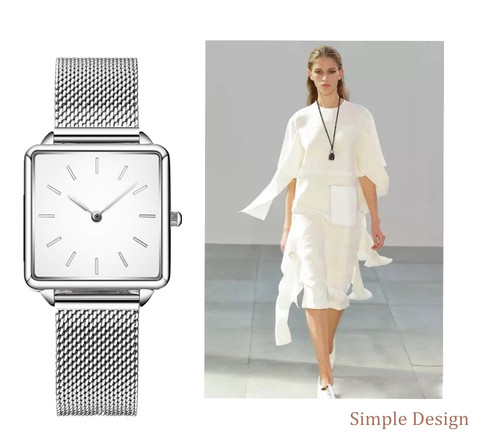 2022 New Stylish Gold Silver Dial Square Women Watch Steel Watchband Quartz Wristwatch Montre Femme ► Photo 1/6