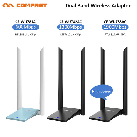 RTL8814AU 802.11 b/g/n/ac 1900Mbps USB3.0 Wireless WiFi Adapter 2x6dBi WiFi Antenna for Windows 7/8/10 AC Gigabit Dongle Adaptor ► Photo 1/6