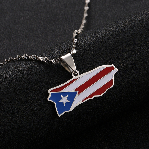 Stainless Steel Fashion Enamel Puerto Rico Map Pendant Necklace for Women Fashion Puerto Ricans Map Charm Jewelry ► Photo 1/1