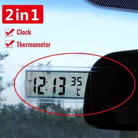 New Hot Sale 2 In 1 Automobile Car Clock Thermometer Sucker Type Clock Thermometer Transparent LCD Digital Watch 10 Button Cell ► Photo 1/6
